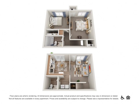 Floor plan for 2 beds, 1.5 baths, 915 sqft